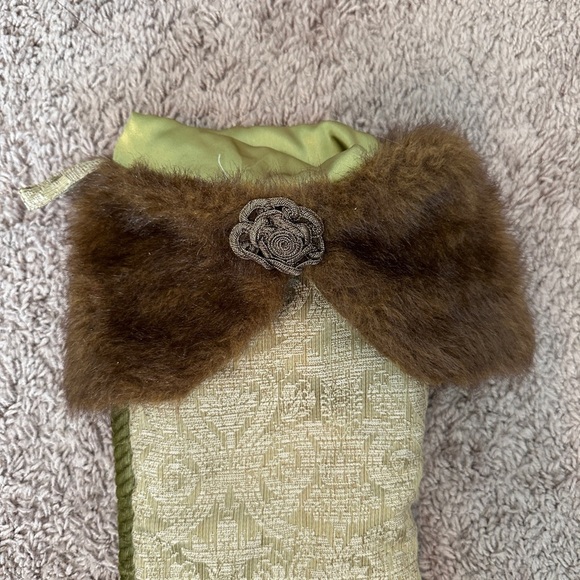 Sage Green Christmas Stocking with Brown Faux Fur Cuff - EUC - Picture 2 of 3